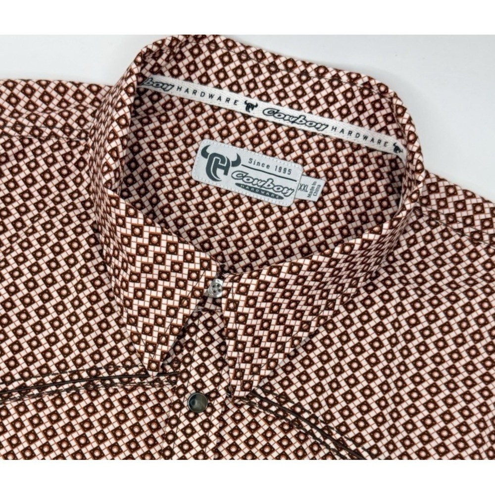Cowboy Hardware Western Shirt Men's XXL Snap Front Brown Geometric Cowboy